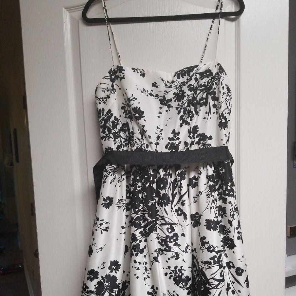Black and White Knee Length Floral Dress